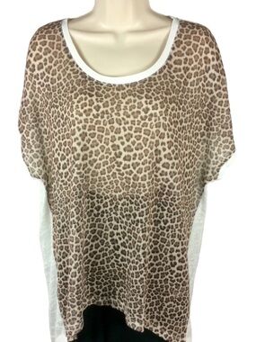 Christopher & Banks Leopard Print Scoop Neck Top - Brown & White